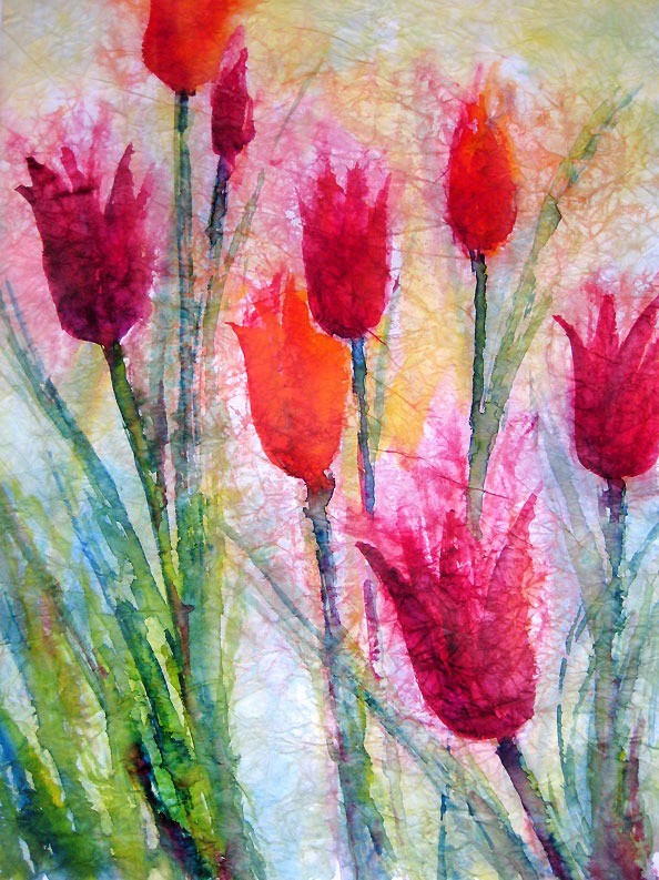 Crinkled masa paper - Spring tulips